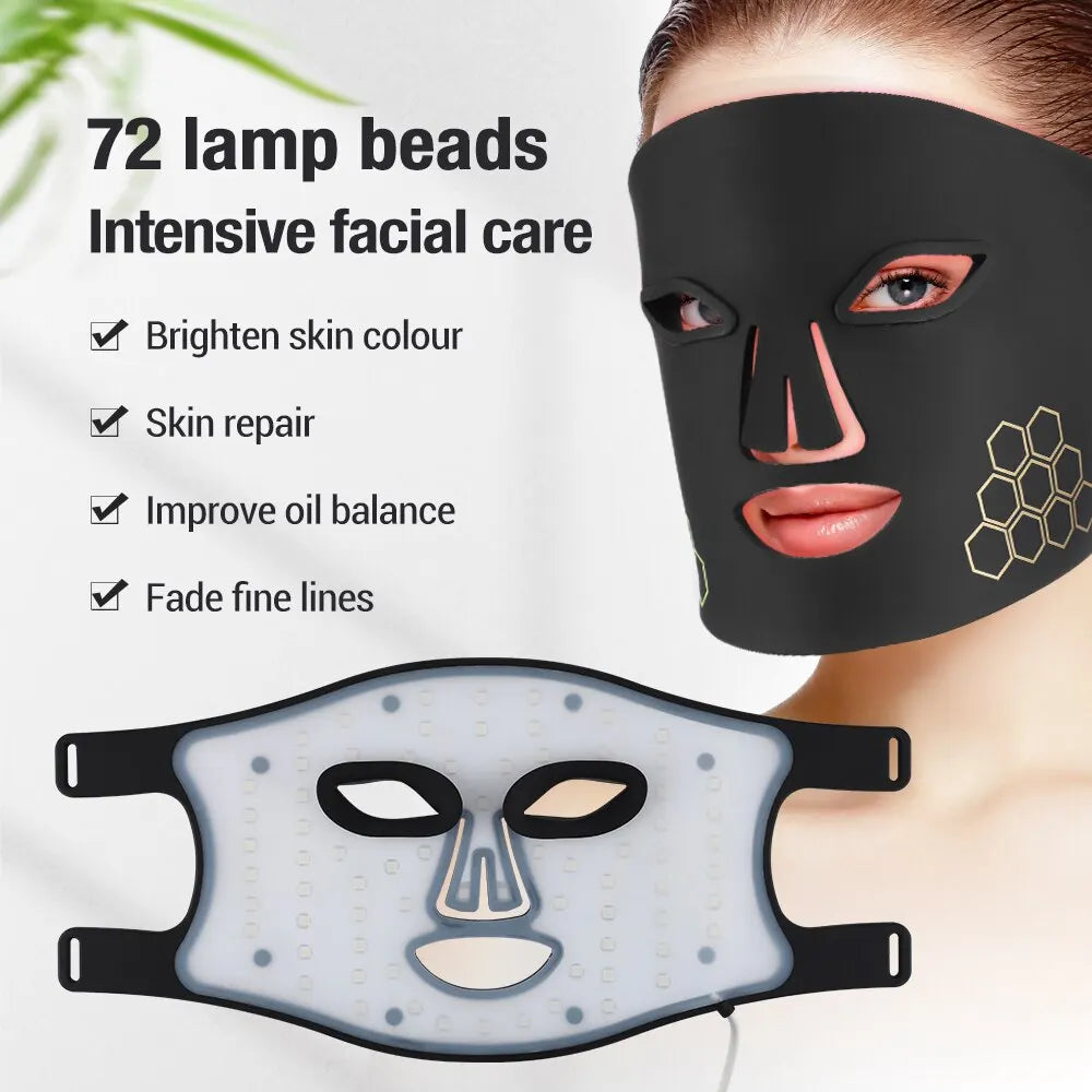72 LED Photon Beauty Mask Instrument USB Electronic Mask Rejuvenation Lightens Fine Lines Brighten Skin Tone Repair Skin